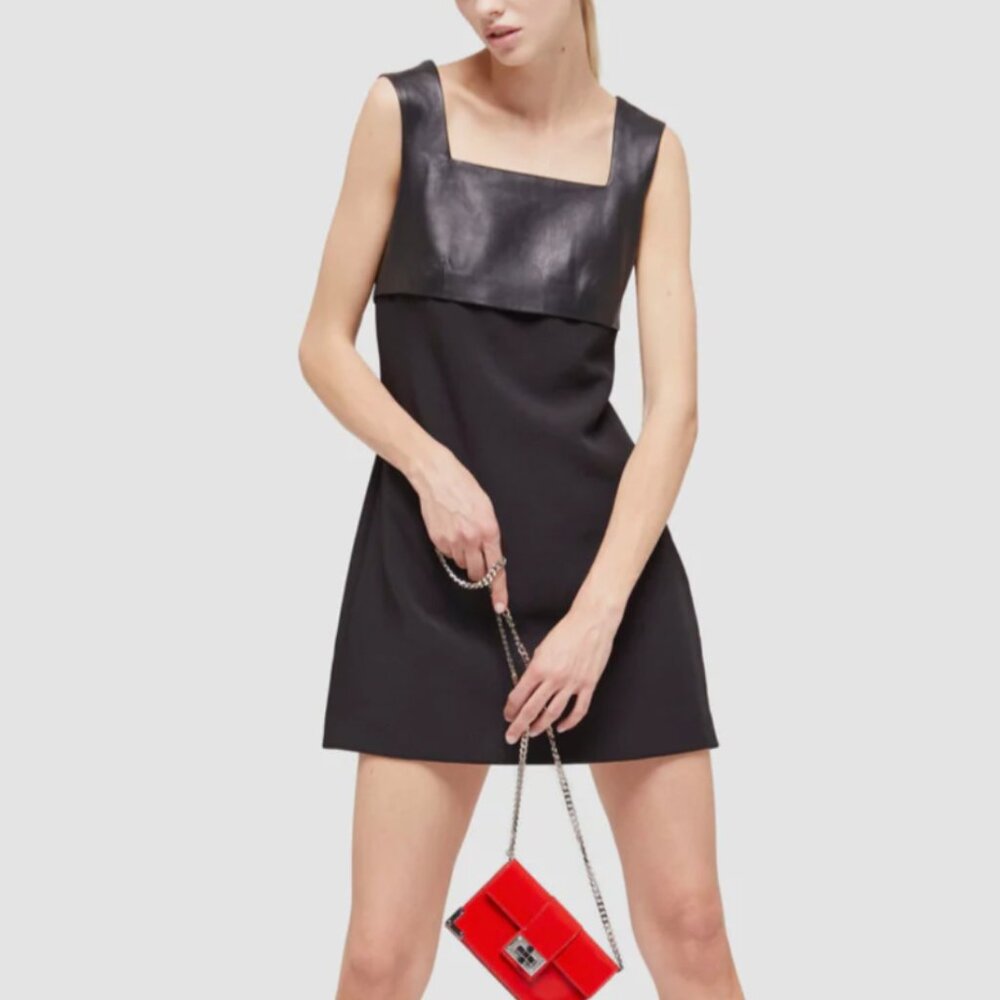 NWT The Kooples - Mixed Media Leather Yoke Mini Dress - Medium